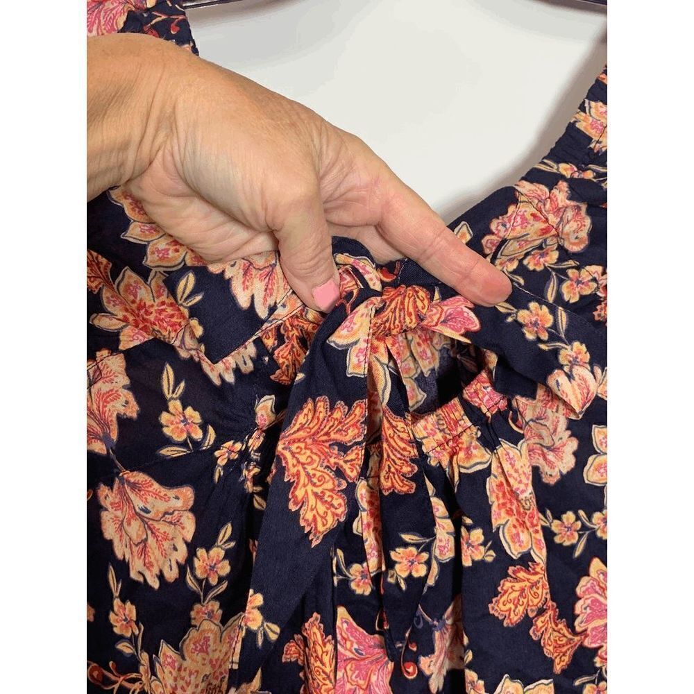 Old Navy Women's Woven Peasant Boho Floral Tie Back Top Blouse Navy Pink Small - Picture 7 of 9